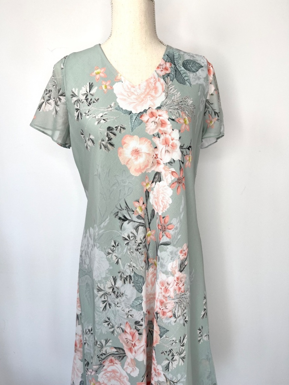 Coldwater Creek Mint Green Floral Short Sleeve Dress - Picture 7 of 8